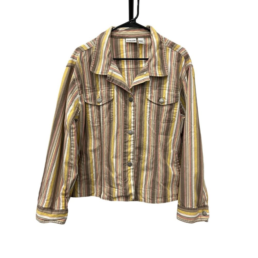 Chico's Womens Striped Button Down Cotton Jacket Size XL Multicolor